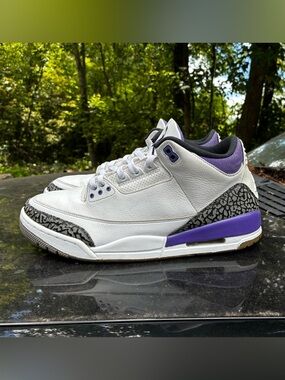 Jordan Retro 3 White Black Purple Men's Sneakers